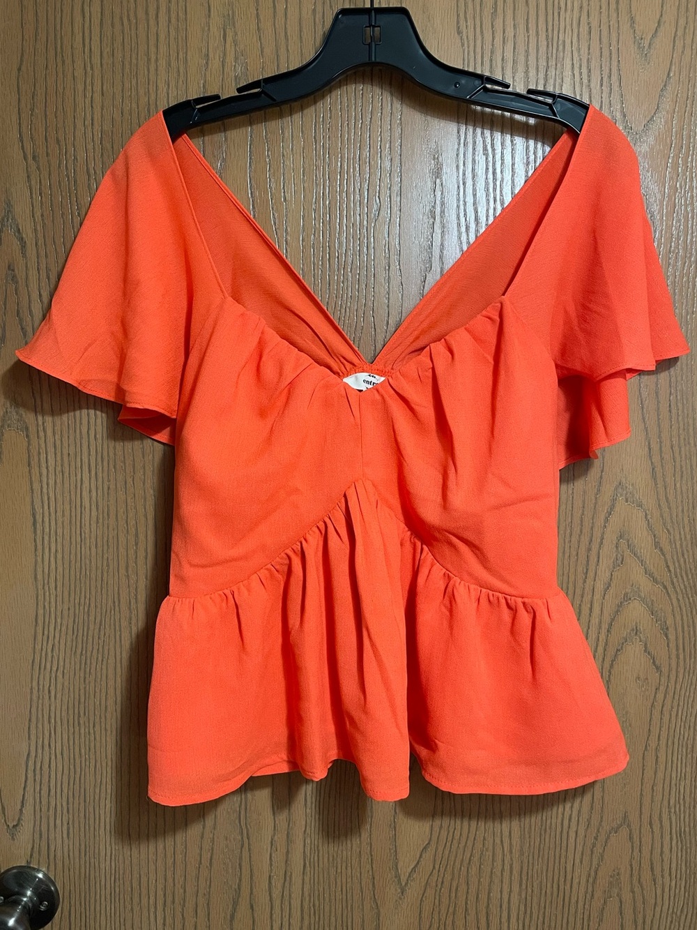 entro Bright Orange Flutter Sleeve Peplum Top